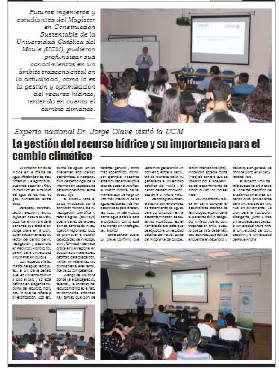 05 de enero en Diario El Lector: “La gestión del recurso hídrico y su importancia para el cambio climático”