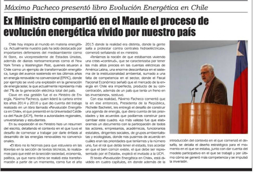 05 de julio en Diario El Lector: “Ex Ministro compartió en el Maule el proceso de evolución energética vivido por nuestro país”