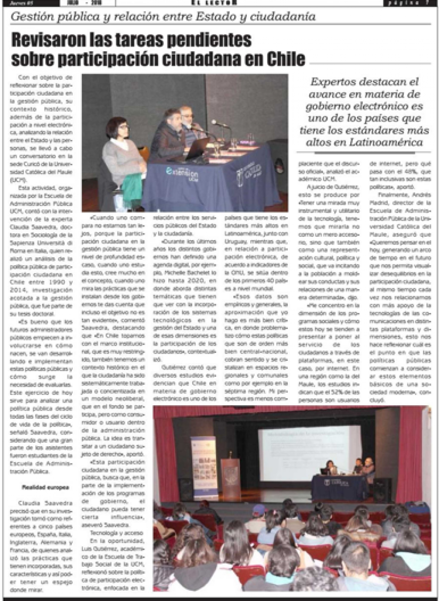 05 de julio en Diario El Lector: “Revisaron las tareas pendientes sobre participación ciudadana en Chile”
