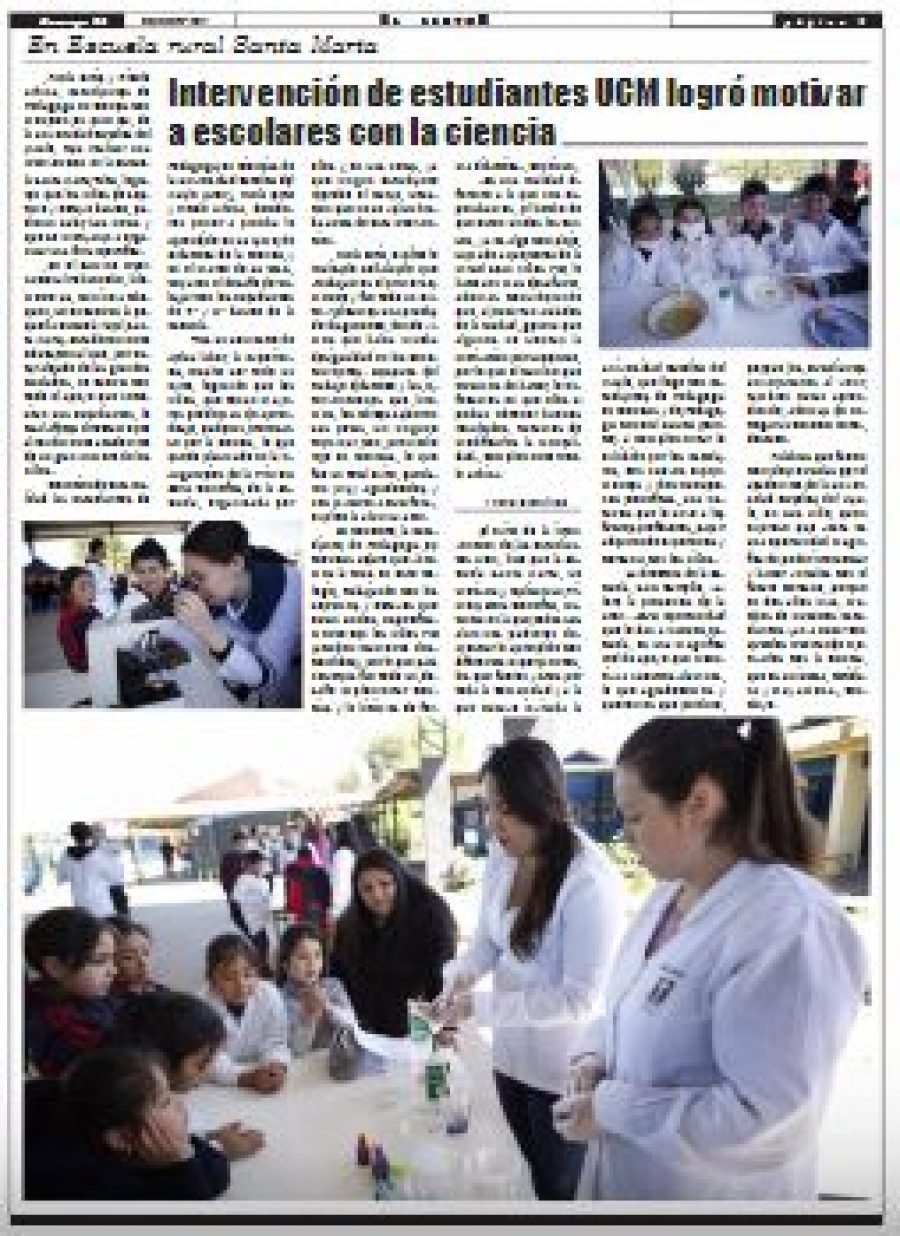 05 de noviembre en Diario El Lector: “Intervención de estudiantes UCM logró motivar a escolares con la ciencia”