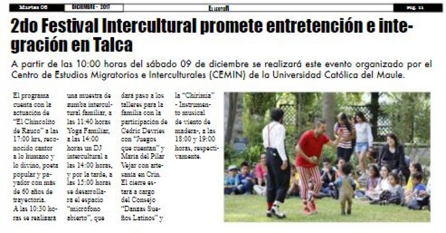 05 de diciembre en Diario El Lector: “2do Festival Intercultural promete entretención e integración en Talca”