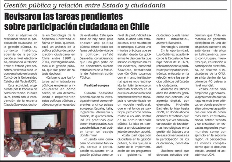 06 de julio en Diario El Lector: “Revisaron las tareas pendientes sobre participación ciudadana en Chile”