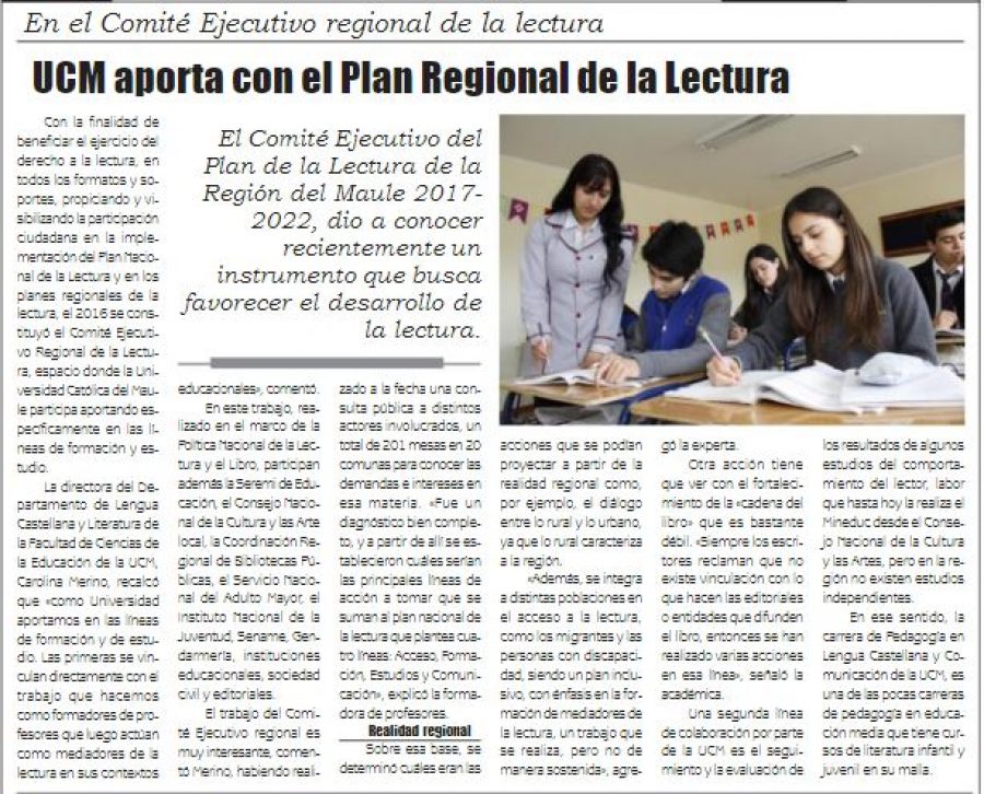 10 de enero en Diario El Lector: “UCM aporta con el Plan Regional de la Lectura”