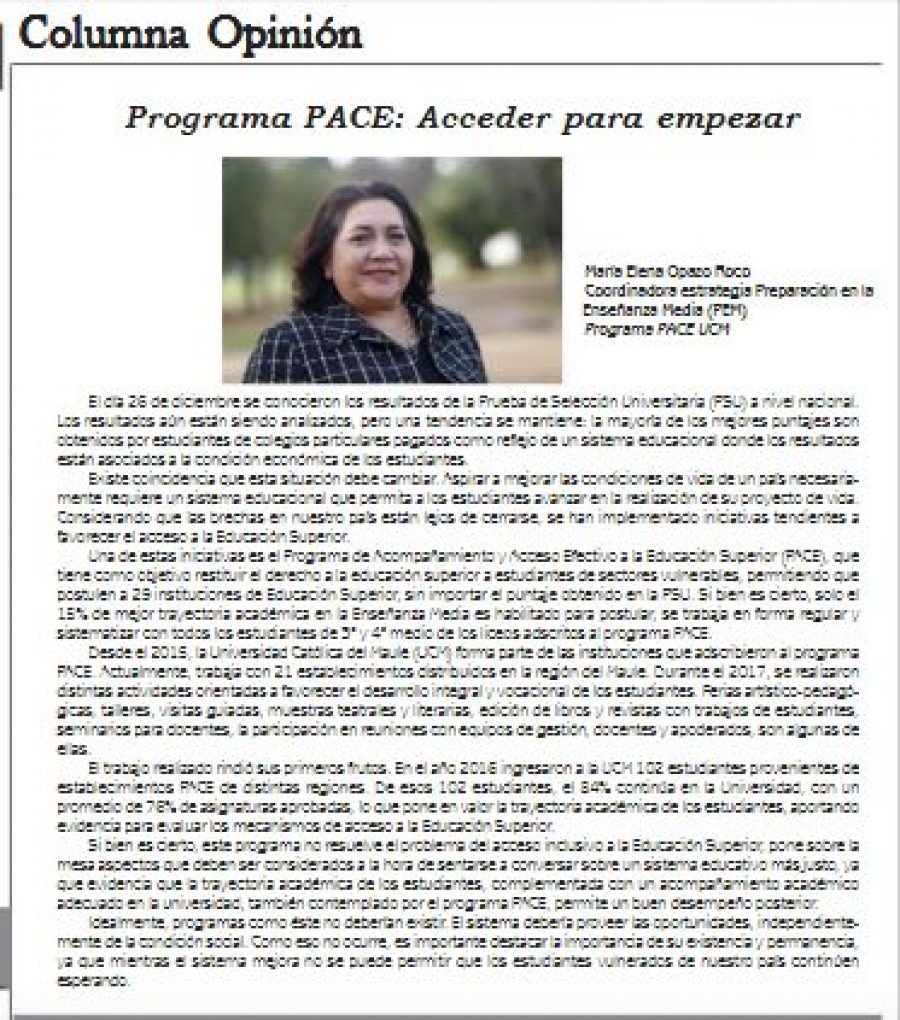 11 de enero en Diario El Lector: “Programa PACE: Acceder para empezar”