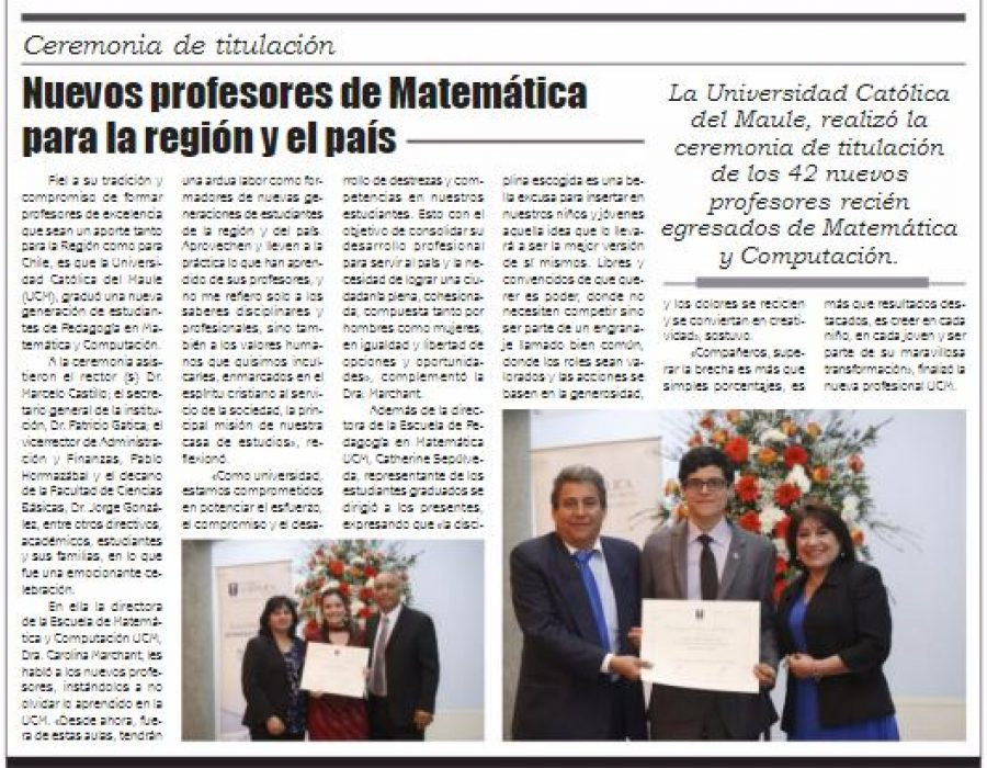 13 de octubre en Diario El Lector: “Nuevos profesores de Matemática para la región y el país”