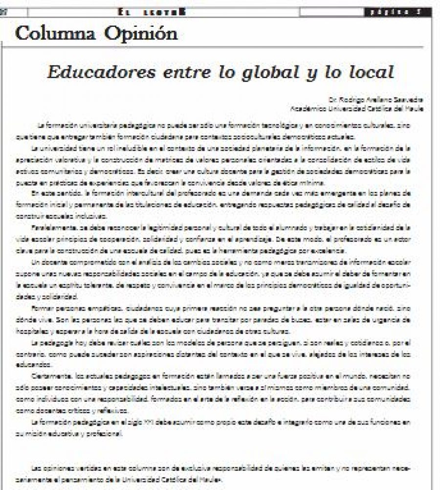 17 de octubre en Diario El Lector: “Educadores entre lo global y lo local”