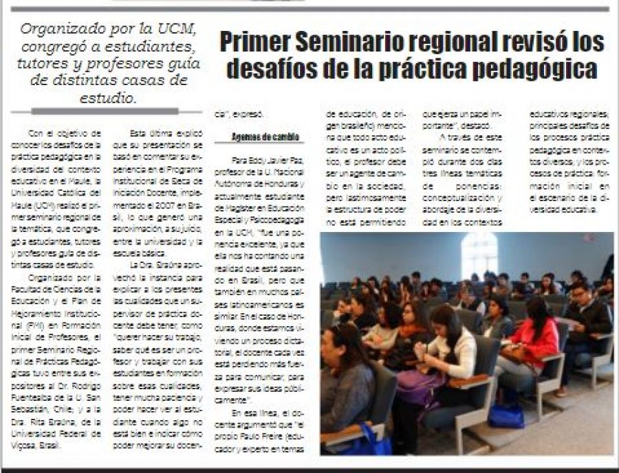 19 de diciembre en Diario El Lector: “Primer Seminario regional revisó los desafíos de la práctica pedagógica”