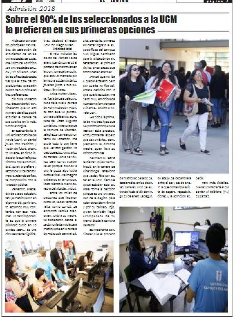 20 de enero en Diario El Lector: “Sobre el 90% de los seleccionados a la UCM la prefirieron en sus primeras opciones”