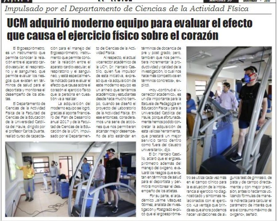 20 de diciembre en Diario El Lector: “UCM adquirió moderno equipo para evaluar el efecto que causa el ejercicio físico sobre el corazón”