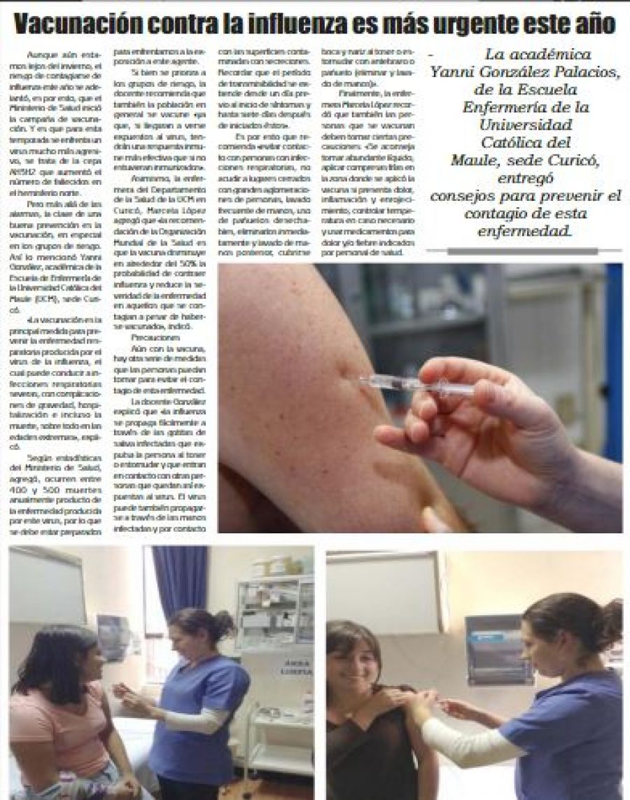 21 de marzo en Diario El Lector: “Vacunación contra la influenza es más urgente este año”