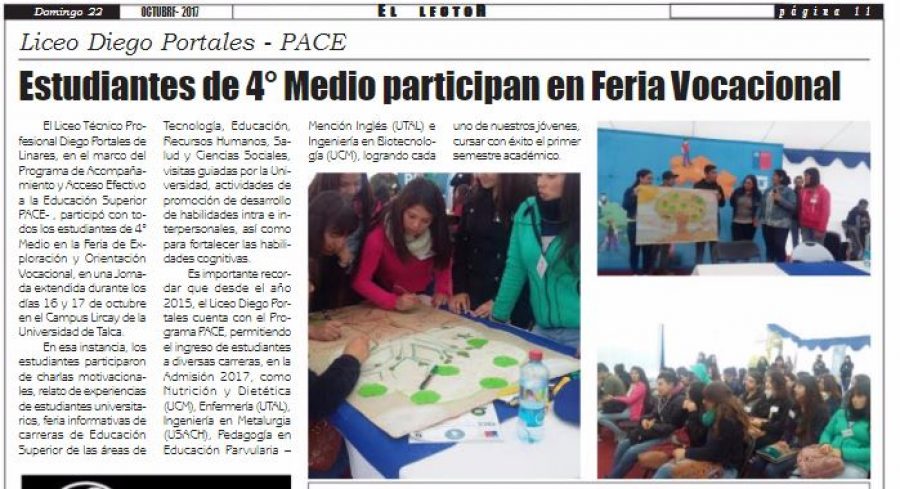 22 de octubre en Diario El Lector: “Estudiantes de 4° Medio participan en Feria Vocacional”