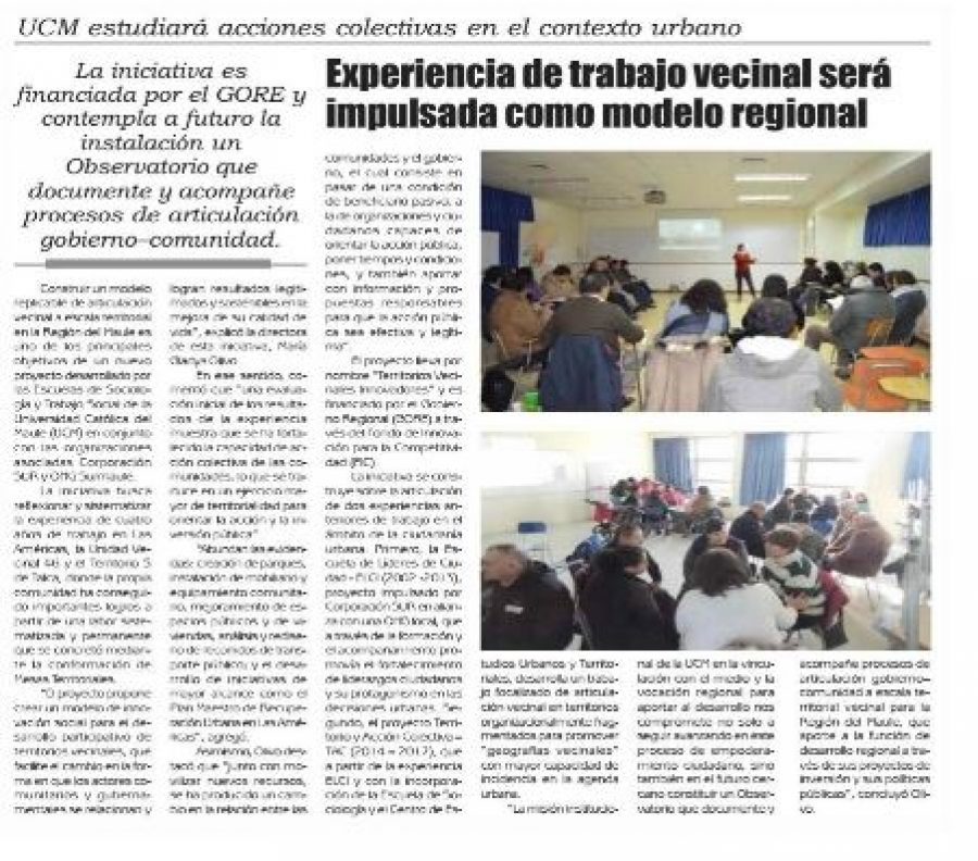 24 de abril en Diario El Lector: “Experiencia de trabajo vecinal será impulsada como modelo regional”