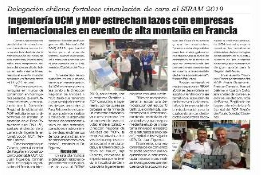 25 de abril en Diario El Lector: “Ingeniería UCM y MOP estrechan lazos con empresas internacionales en evento de alta montaña en Francia”