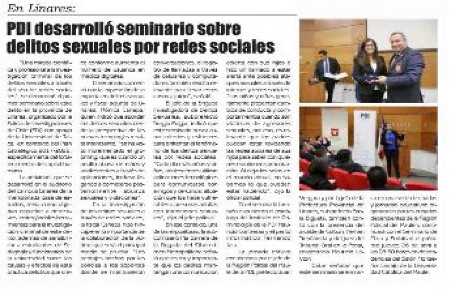 25 de abril en Diario El Lector: “PDI desarrolló seminario sobre delitos sexuales por redes sociales”