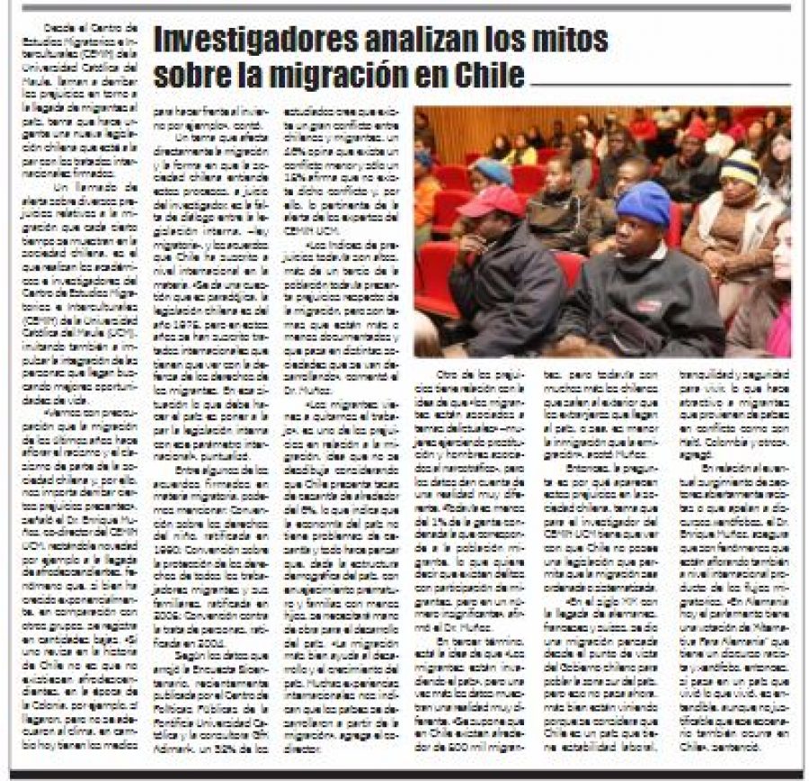 25 de octubre en Diario El Lector: “Investigadores analizan los mitos sobre la migración en Chile”