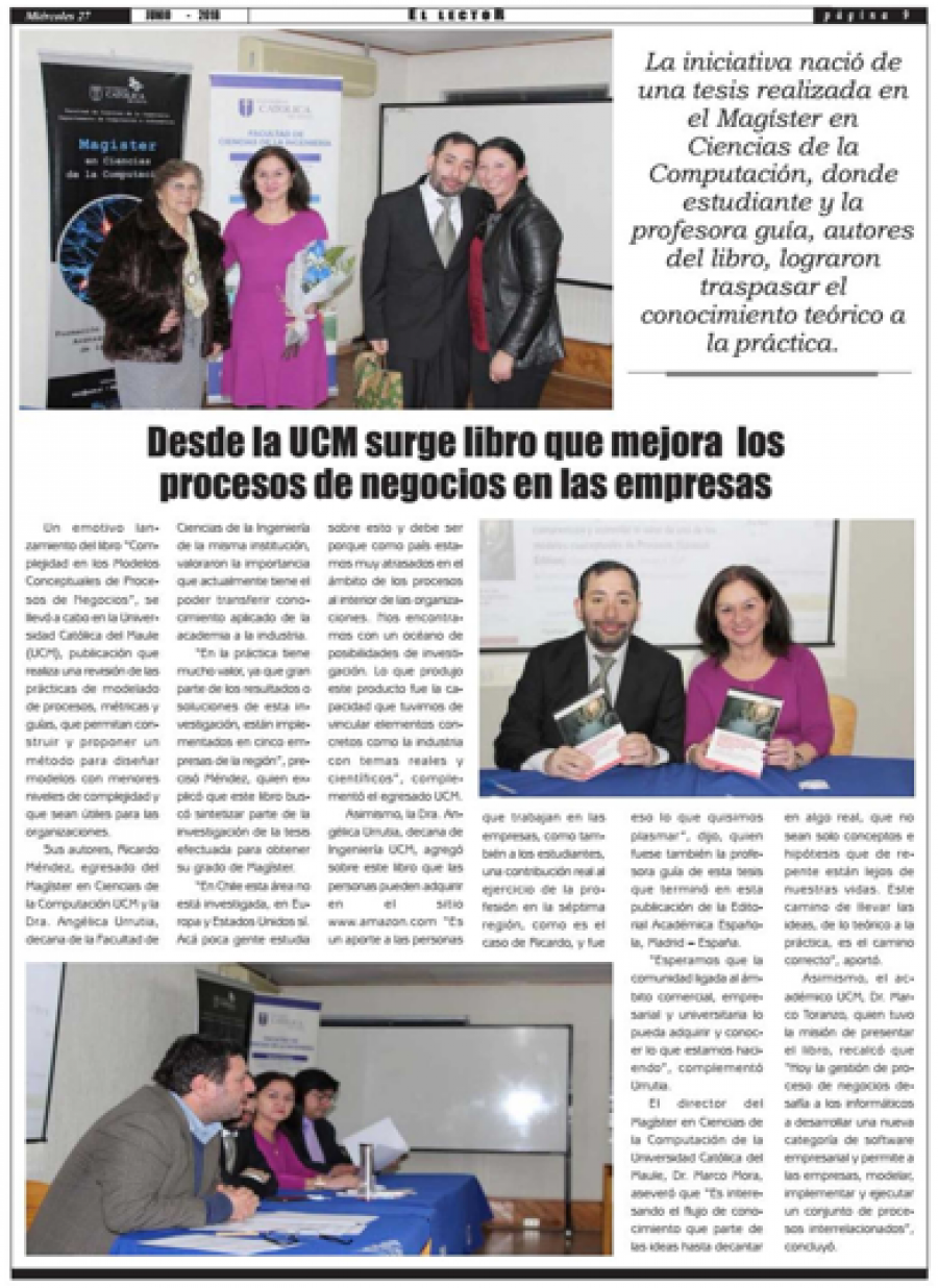 27 de junio en Diario El Lector: “Desde la UCM surge libro que mejora los procesos de negocios de las empresas”