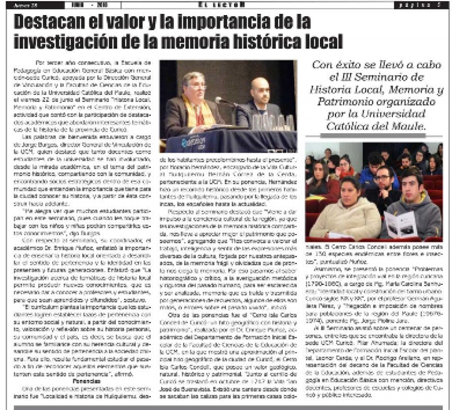 28 de junio en Diario El Lector: “Destacan el valor y la importancia de la investigación de la memoria histórica local”