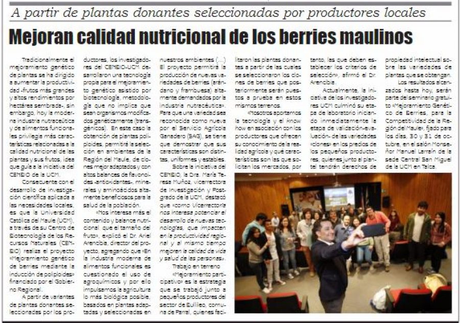 02 de noviembre en Diario El Lector: “Mejoran calidad nutricional de los berries maulinos”