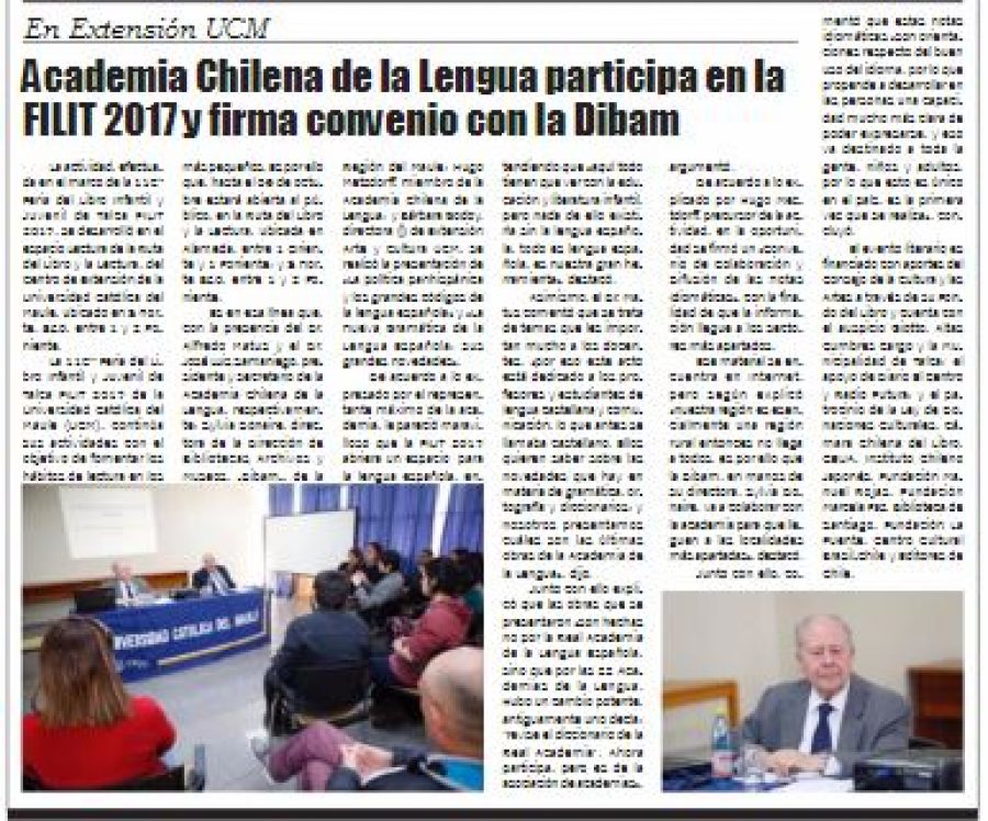 08 de octubre en Diario El Lector: “Academia Chilena de la Lengua participa en la FILIT 2017 y firma convenio con la Dibam”