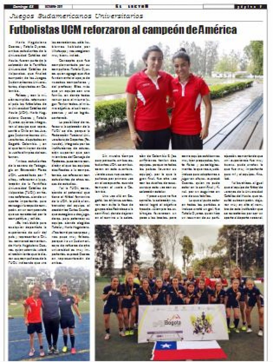 08 de octubre en Diario El Lector: “Futbolistas UCM reforzaron al campeón de América”