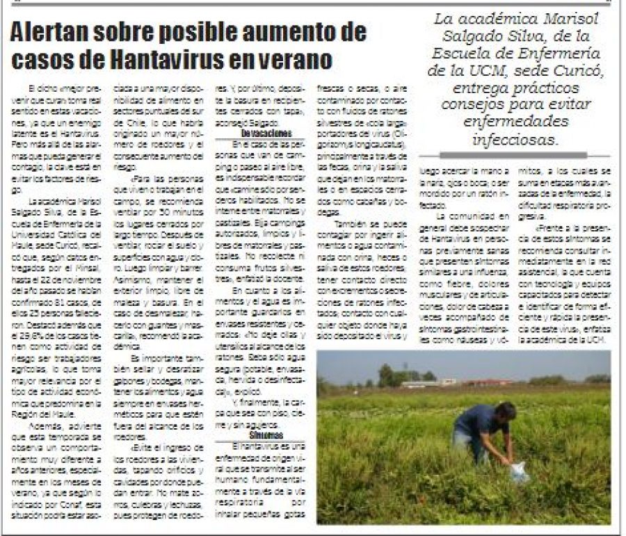 15 de enero en Diario El Lector: “Alertan sobre posible aumento de casos de Hantavirus en verano”