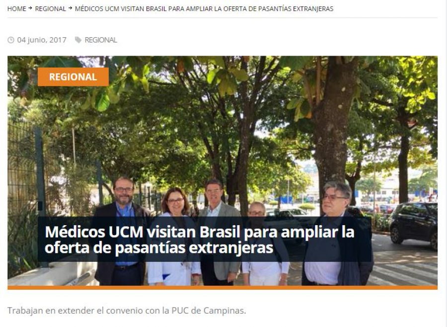 04 de junio en Redmaule.com: “Médicos UCM visitan Brasil para ampliar la oferta de pasantías extranjeras”