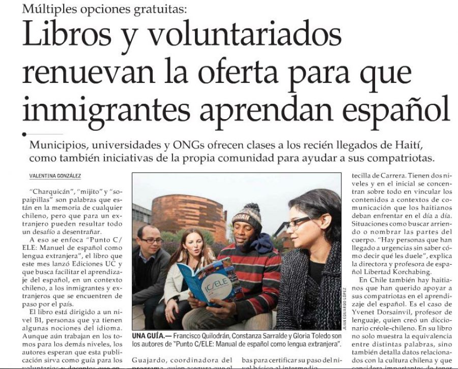 24 de mayo en Diario El Mercurio: “Libros y voluntariados renuevan la oferta para que inmigrantes aprendan español”
