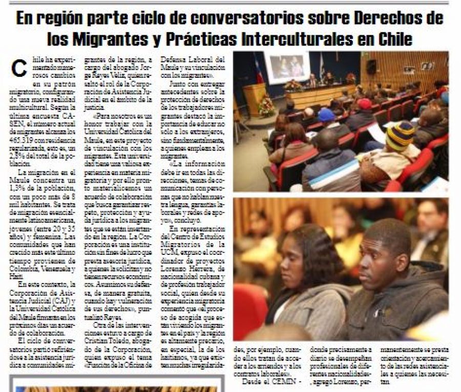 22 de junio en Diario El Heraldo: “En región parte ciclo de conversatorios sobre Derechos de los Migrantes y Prácticas Interculturales en Chile”
