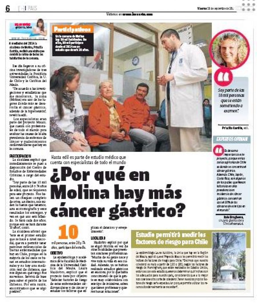 29 de septiembre en La Cuarta: “¿Por qué en Molina hay más cáncer gástrico?”