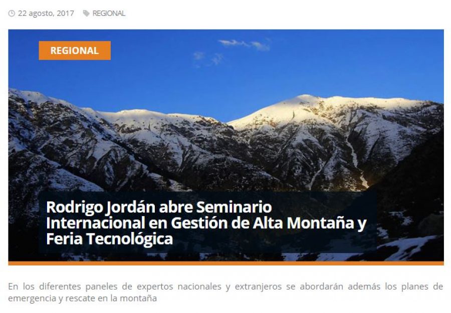 22 de agosto en Redmaule.com: “Rodrigo Jordán abre Seminario Internacional en Gestión de Alta Montaña y Feria Tecnológica”