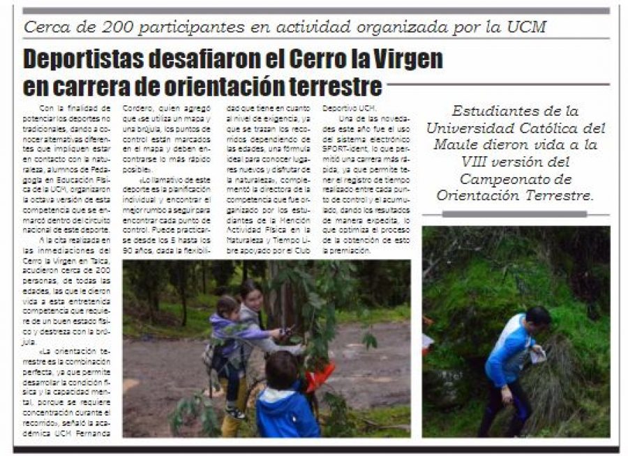 16 de julio en Diario El Lector: “Deportistas desafiaron al Cerro La Virgen en carrera de orientación terrestre”