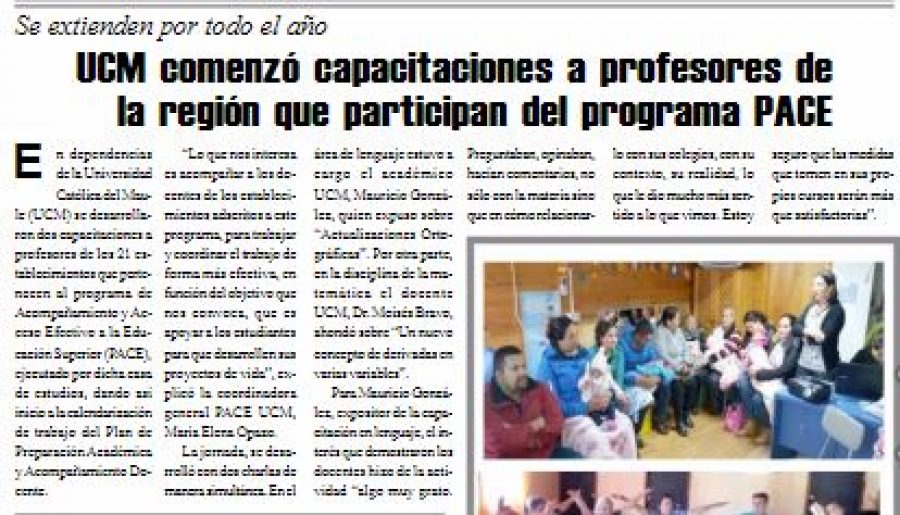 12 de mayo en Diario El Heraldo: “UCM comenzó capacitaciones a profesores de la región que participan del programa PACE”