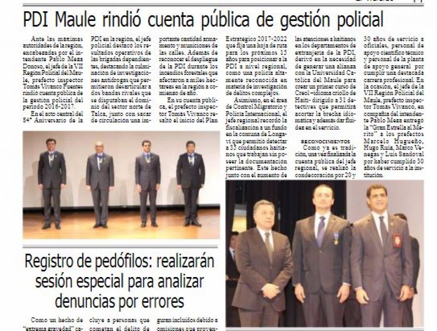 21 de junio en Diario El Heraldo: “PDI Maule rindió cuenta pública de gestión policial”