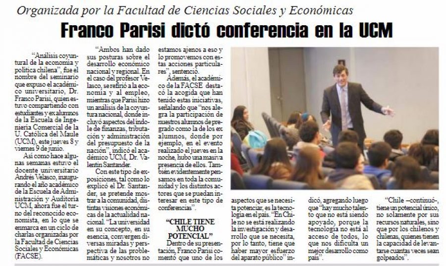 10 de junio en Diario El Heraldo: “Franco Parisi dictó conferencia en la UCM”