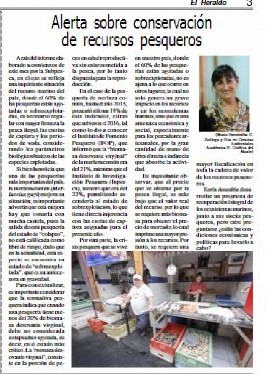 23 de abril en Diario El Heraldo: “Alerta sobre conservación de recursos pesqueros”