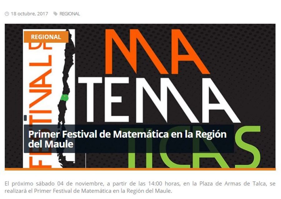 18 de octubre en Redmaule.com: “Primer Festival de Matemática en la Región del Maule”