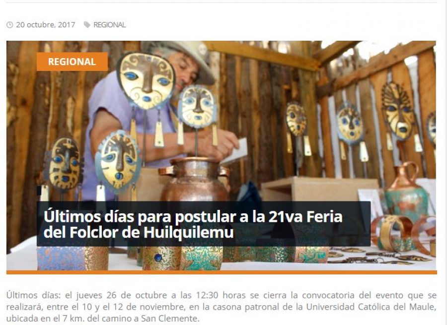 20 de octubre en Redmaule.com: “Últimos días para postular a la 21va Feria del Folclor de Huilquilemu”