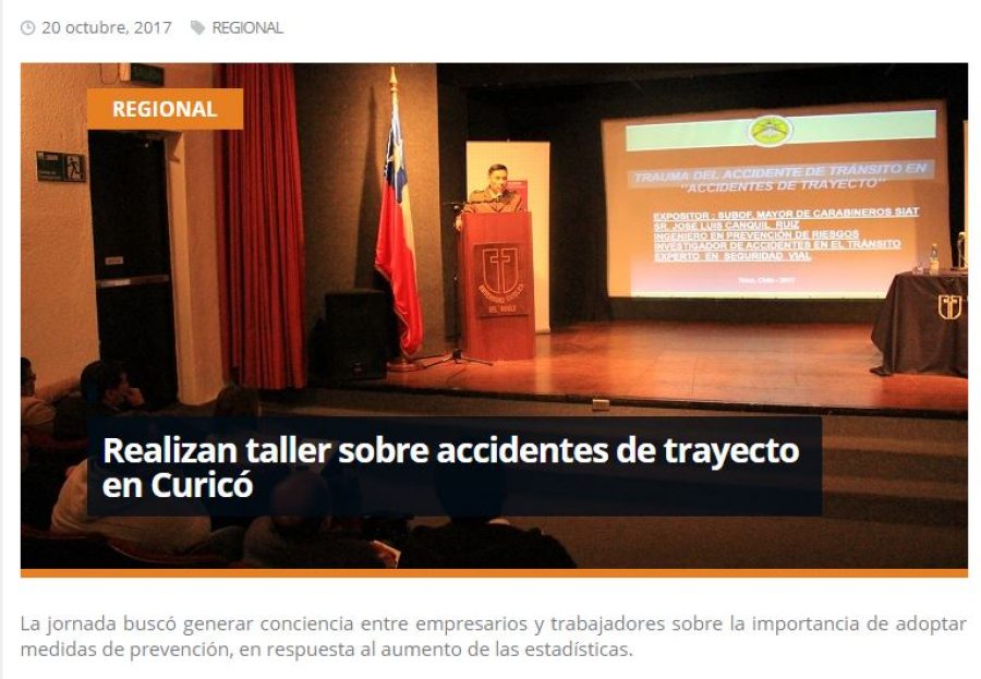 20 de octubre en Redmaule.com: “Realizan taller sobre accidentes de trayecto en Curicó”