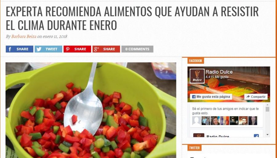 11 de enero en Radio Dulce: “Experta recomienda alimentos que ayudan a resistir el clima durante enero”
