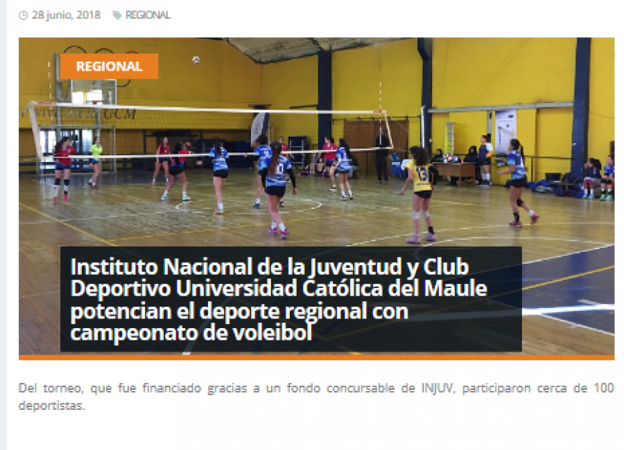 28 de junio en Redmaule.com: “Instituto Nacional de la Juventud y Club Deportivo Universidad Católica del Maule potencian el deporte regional con campeonato de voleibol”