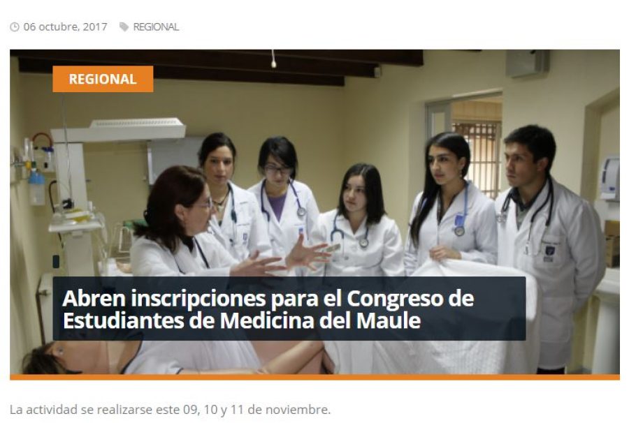 06 de octubre en Redmaule.com: “Abren inscripciones para el Congreso de Estudiantes de Medicina del Maule”