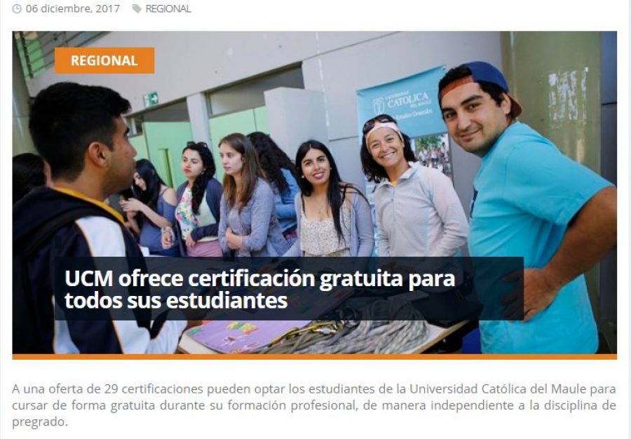 06 de diciembre en Redmaule.com: “UCM ofrece certificación gratuita para todos sus estudiantes”