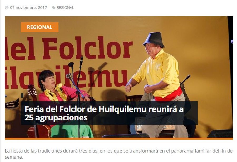 07 de noviembre en Redmaule.com: “Feria del Folclor de Huilquilemu reunirá a 25 agrupaciones”