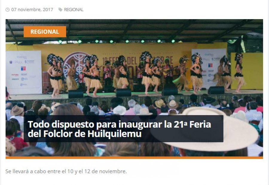 07 de noviembre en Redmaule.com: “Todo dispuesto para inaugurar la 21ᵃ Feria del Folclor de Huilquilemu”
