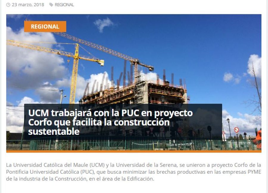 23 de marzo en Redmaule.com: “UCM trabajará con la PUC en proyecto Corfo que facilita la construcción sustentable”