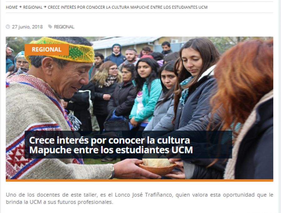 27 de junio en Redmaule.com: “Crece interés por conocer la cultura Mapuche entre los estudiantes UCM”