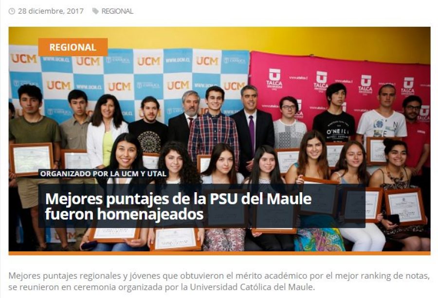 28 de diciembre en Redmaule.com: “Mejores puntajes de la PSU del Maule fueron homenajeados”