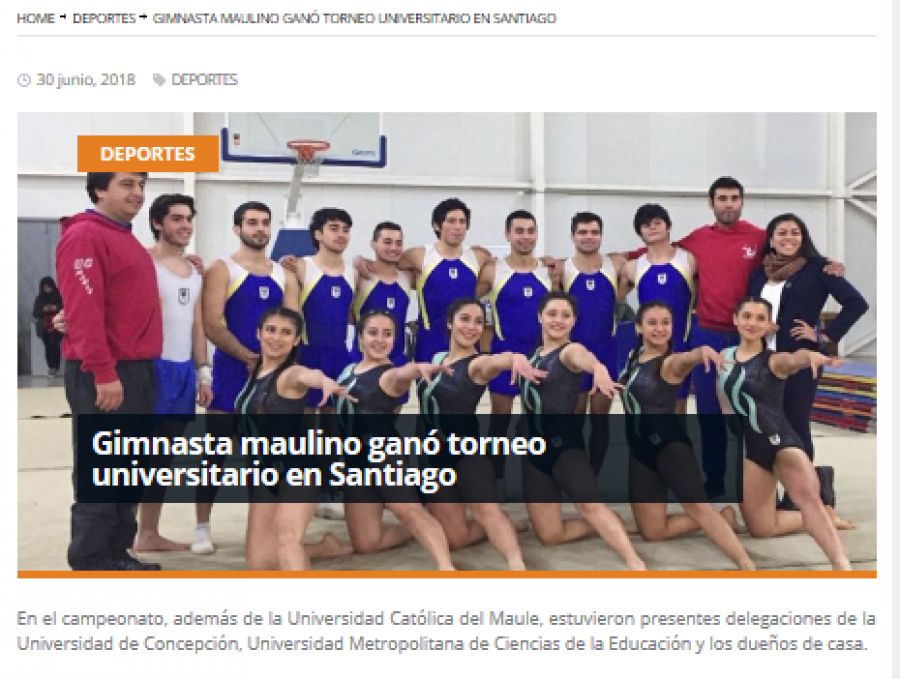 30 de junio en Redmaule.com: “Gimnasta maulino ganó torneo universitario en Santiago”