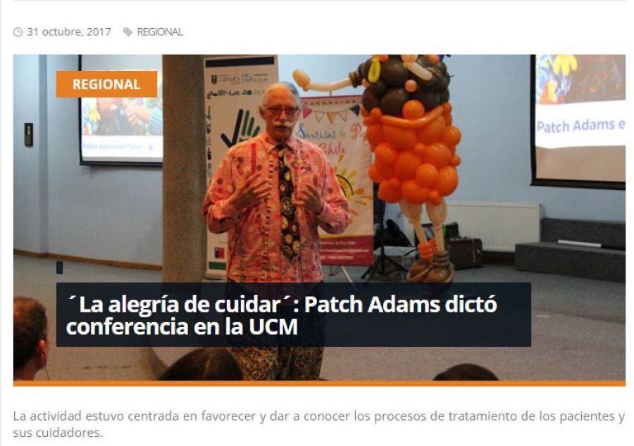 31 de octubre en Redmaule.com: “´La alegría de cuidar´: Patch Adams dictó conferencia en la UCM”