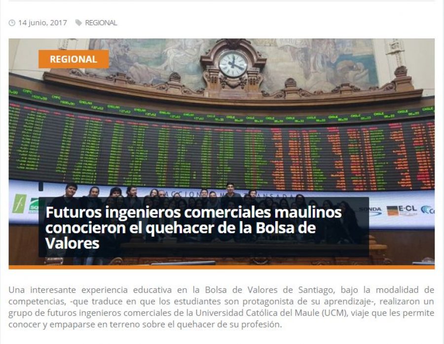 14 de junio en Redmaule.com: “Futuros ingenieros comerciales maulinos conocieron el quehacer de la Bolsa de Valores”